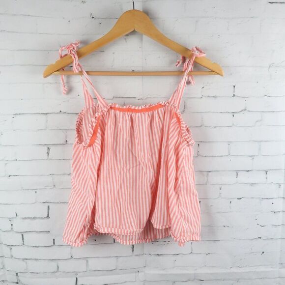 AERIE ORANGE & WHITE STRIPE BABYDOLL CROPPED TOP WITH SHOULDER TIE DETAIL SIZE S - Picture 5 of 5
